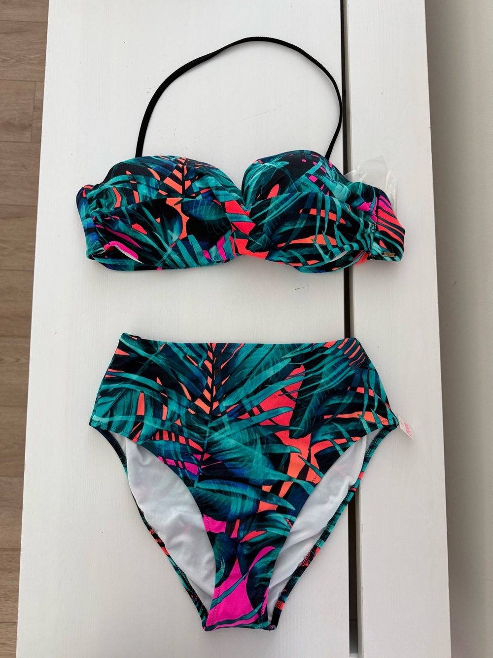 Victoria’s Secret PINK Neon Palm Print Twist Bandeau Bikini Set M